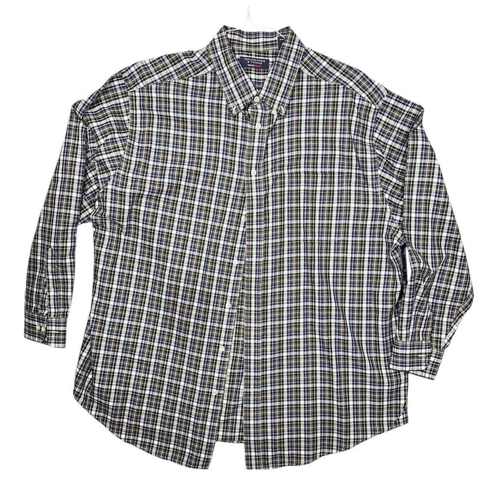 Roundtree & Yorke TravelSmart Mens 2XB Plaid Button Down Shirt Navy Olive Long